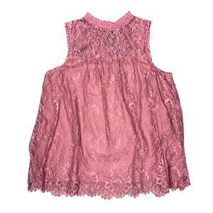 Women's TAYLOR & SAGE Pink Floral Lace Baby Doll Sleeveless Top - Size‎ Large